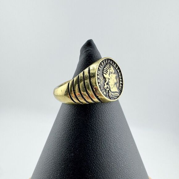 Vintage Coin Ring Roman  Gold Tone Men's Emperor Profile Signet Style Retro Bold - Picture 6 of 10